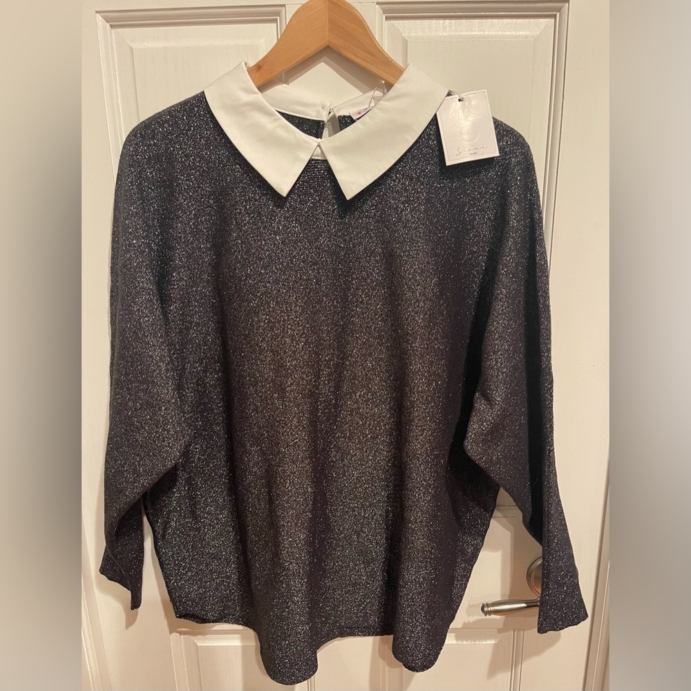 Sioni Milano Black and White Shimmer Sweater 1X